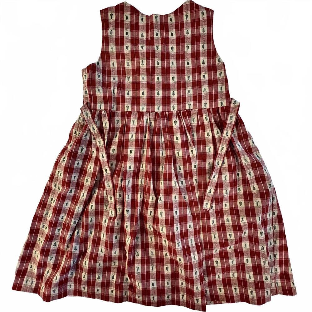 Vintage Girls Plaid Tree Prairie Dress Jumper Pinafore Preppy Cottage Boho XL - Picture 3 of 8